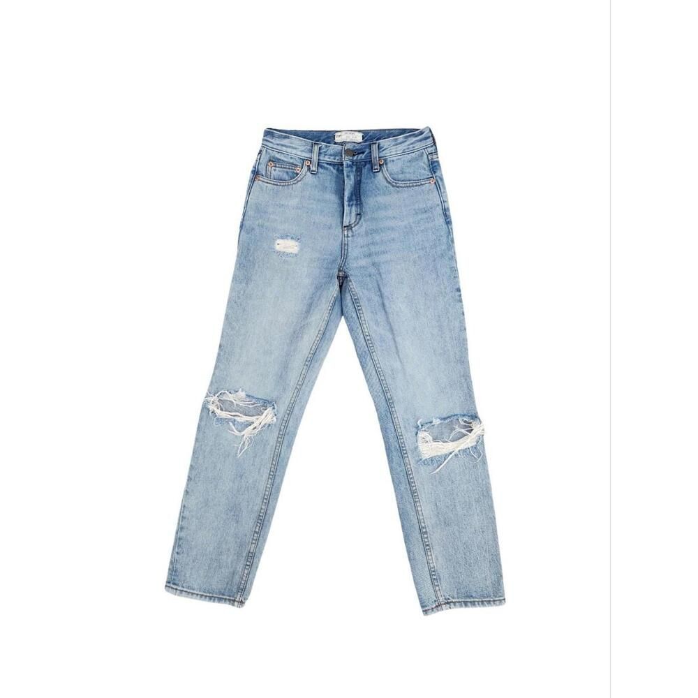 Free People Distressed High-Waist 90's Straight Leg Button Fly Jeans / Size 25